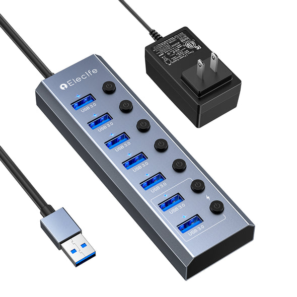 Elecife Powered USB 3.0 Hub for laptop, 7-Port USB 3.0 Data Hub