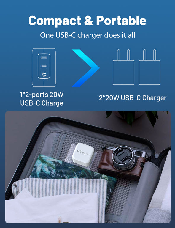 EVETANE Chargeur ultra rapide double Port USB - USB C 20 W avec